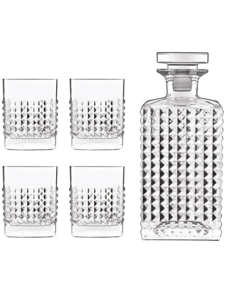 mixology whiskey set 5pcs carafe 75cl - 4x gobelet d.o.f. 38cl - billiet - bormioli