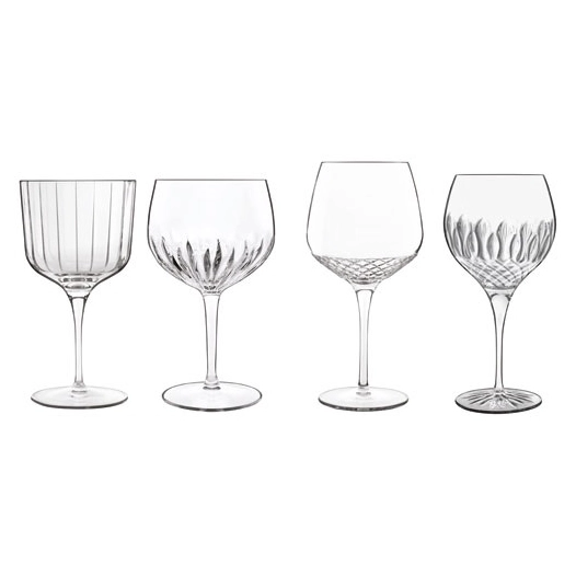 verre gin selection 4pcs- bach 60cl-roma 80,5cl - diamante 65cl - mixology 80cl - billiet - bormioli