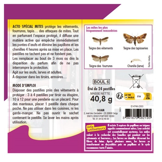 Pastilles anti-mites Acto Protection textile longue durée - Acto