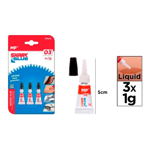 colle cyanoacrylate instantanée shark glue 03, 3 uds x 1 g, blister