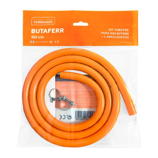kit de tuyau en pvc pour gaz butane 1,5 m et 2 colliers de serrage