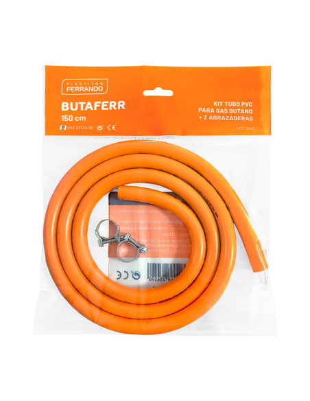kit de tuyau en pvc pour gaz butane 1,5 m et 2 colliers de serrage