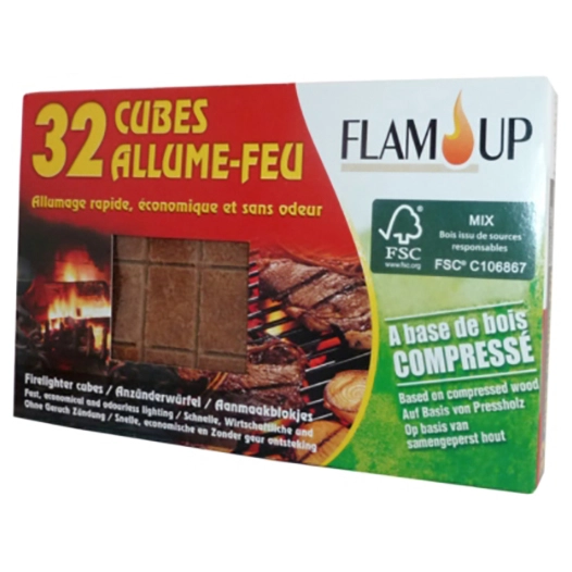 allume-feu bois compressé x32 cubes allume-feu bois compressé x32 cubes - flam up