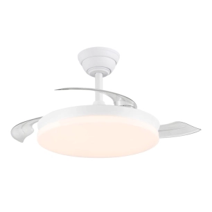 ventilateur de plafond, led 3 cct, pales rétractables, 48 w, 5280 lm, blanc, ø 106 cm, plafonnier ø 48 cm, hauteur 28-38 cm