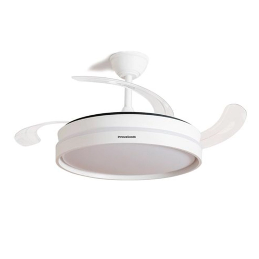 ventilateur de plafond à pales rétractables et éclairage led, 72 w, 6 vitesses, blanc, ø 104 cm
