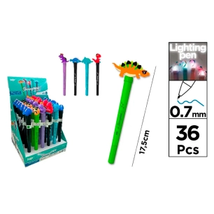 stylos encre bleue 0,7 mm dinosaures lumière, motifs assortis, 36 unités