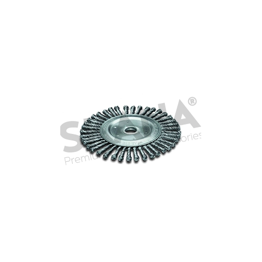 brosse ronde ø 200 mm avec brins en acier torsadés très résistants. alésage de 25,4 mm. idéale pour travail difficile d'accès, l