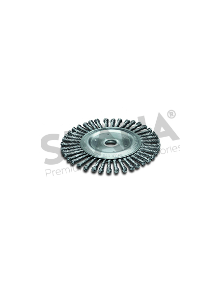 brosse ronde ø 200 mm avec brins en acier torsadés très résistants. alésage de 25,4 mm. idéale pour travail difficile d'accès, l