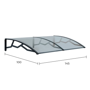 auvent alvéolaire en polycarbonate transparent de 6 mm avec supports gris foncé, 100 x 145 cm