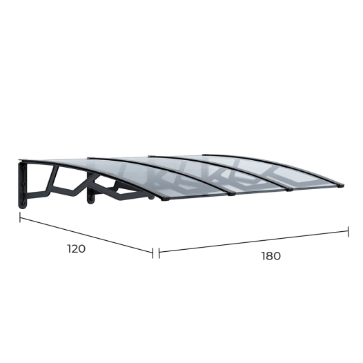 auvent alvéolaire en polycarbonate transparent de 6 mm avec supports gris foncé, 120 x 180 cm