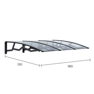 auvent alvéolaire en polycarbonate transparent de 6 mm avec supports gris foncé, 120 x 180 cm