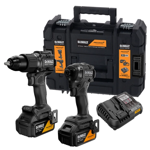 kit mclaren xr 18 v, perceuse à percussion dcd86 + visseuse à chocs dcf86 + 2 batteries 5 ah + chargeur