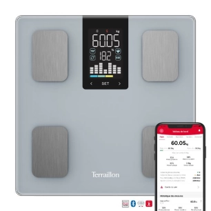 pã¨se-personne impã©dancemã¨tre - bluetooth - imc - 8 utilisateurs - ã©cran couleur - 180 kg - gris - terraillon