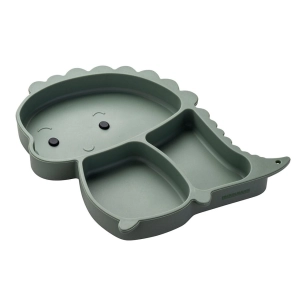 assiette en silicone vert en forme de dinosaure avec ventouse