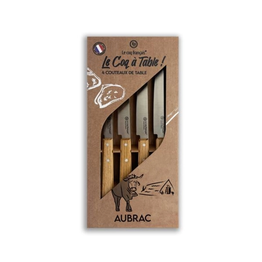 coffret 4 couteaux le coq ã  table aubrac - chãªne - french touch arts ld