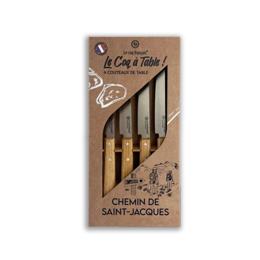coffret 4 couteaux le coq ã  table chemin de saint-jacques - chãªne - french touch arts ld