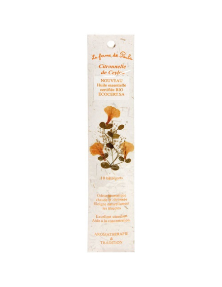 encens indien citronnelle de ceylan bio x 10 - ecodis