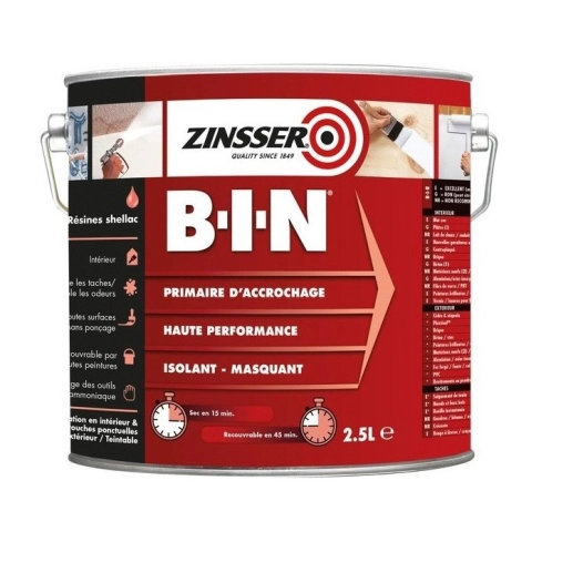 primaire d'accrochage ultra isolant zinsser bin blanc 2,5l - rust-oleum