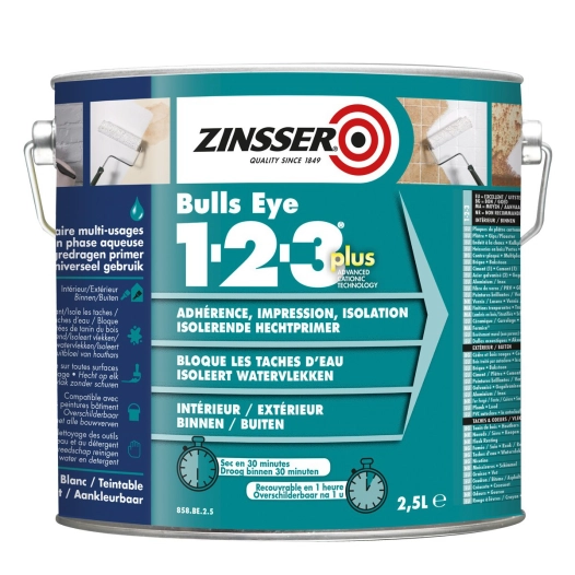 primaire isolant zinsser bulls eye 1-2-3 plus blanc 2,5l - rust-oleum