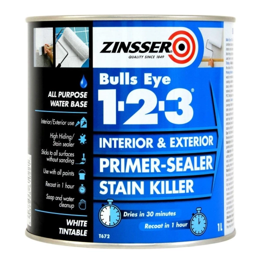 primaire zinsser bulls eye 1-2-3 blanc 1l - rust-oleum