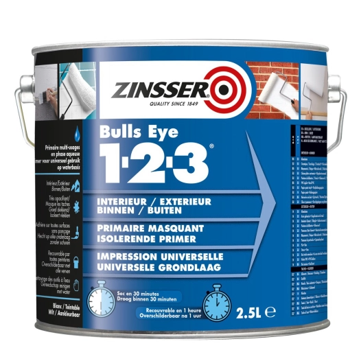 primaire zinsser bulls eye 1-2-3 blanc 2,5l - rust-oleum