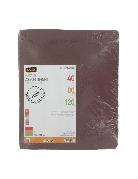 Papier corindon auto-agrippant 230 x 280 mm 40 x 2 / 80 x 2 / 120 x 2 6
