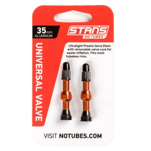 1 Stan's Valve Stem Aluminium (Pair) - Universal, Presta - Orange - 35mm