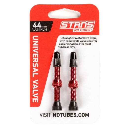 1 Stan's Valve Stem Aluminium (Pair) - Universal, Presta - Red - 44mm