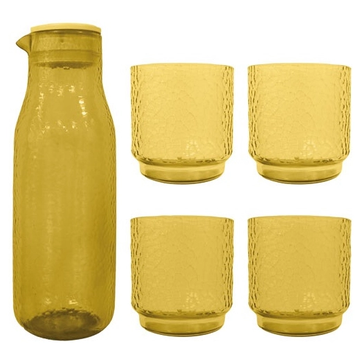 set carafe et 4 verres en rpet transparant mimosa yellow - livwise point virgule