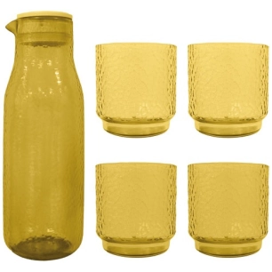set carafe et 4 verres en rpet transparant mimosa yellow - livwise point virgule