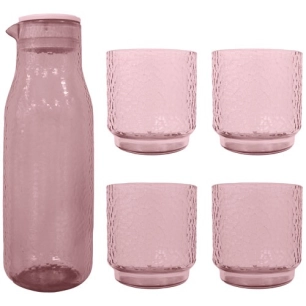 set carafe et 4 verres en rpet transparant dusty pink - livwise point virgule