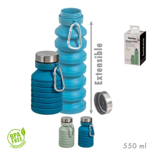 bouteille pliable et extensible avec mousqueton, 2 couleurs assorties, 550 ml