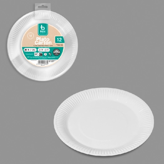 assiettes à dessert rondes en carton blanc, ø18 cm, 12 unités
