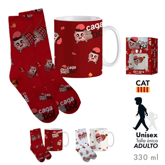 mug avec chaussettes dans une boîte cadeau, modèle de l'oncle de nadal