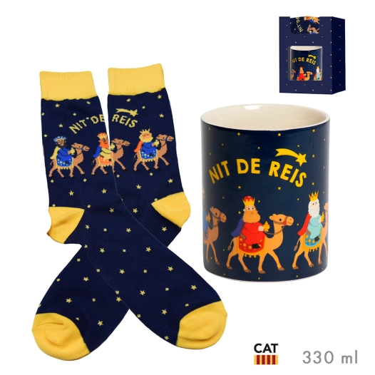 mug avec chaussettes dans un coffret cadeau, modèle reis cat