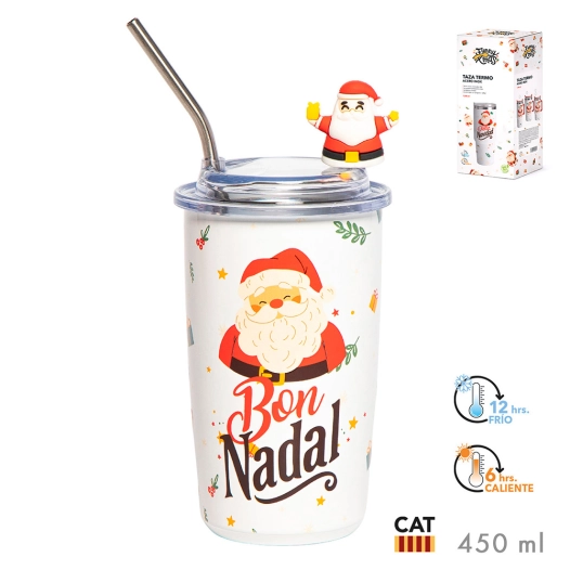 tasse isotherme 450 ml à l'effigie du père noël bon nadal cat