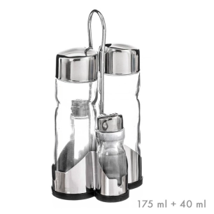 ensemble huile, vinaigre, salière et poivrière en verre + bouchon en acier inoxydable