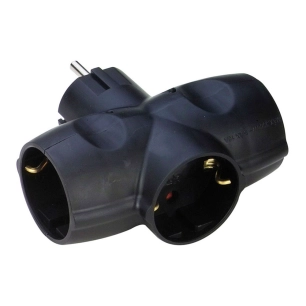 adaptateur schuko triple face 2 broches + prise 16 à 250 v~, noir