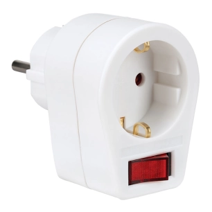 adaptateur schuko 2p+t 16 à 250 v~, avec interrupteur, blanc