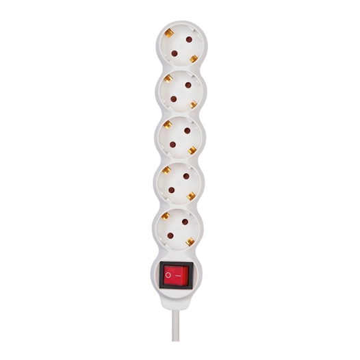 multiprise, 5 prises, schuko 2p+t, 16 a 250 v~, 1,5 m câble, avec interrupteur, blanche, basic line, blister