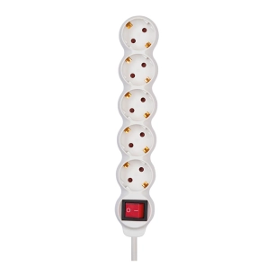 multiprise, 5 prises, schuko 2p+t, 16 a 250 v~, 1,5 m câble, avec interrupteur, blanche, basic line, blister