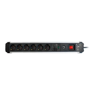 multiprise, 6 prises, schuko 2p+t, 16 a 250 v~, 1,5 m câble, avec interrupteur et prot. surtensions, aluminium