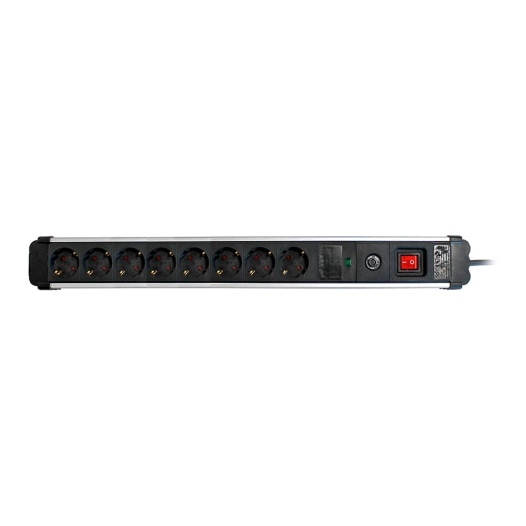 multiprise, 8 prises, schuko 2p+t, 16 a 250 v~, 1,5 m câble, avec interrupteur et prot. surtensions, aluminium