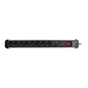 multiprise, 8 prises, schuko 2p+t, 16 a 250 v~, 1,5 m câble, avec interrupteur et prot. surtensions, aluminium