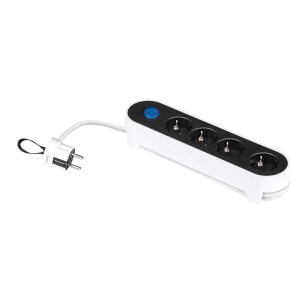 multiprise, 4 prises, schuko 2p+t, 16 a 250 v~, 1,4 m câble, avec interrupteur au pied, bicolore, blister