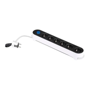 multiprise, 6 prises, schuko 2p+t, 16 a 250 v~, 1,4 m câble, avec interrupteur au pied, bicolore, blister