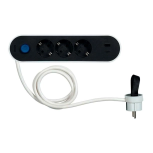 multiprise, 3 prises schuko 2p+t, 2 usb a/c, 16 a 250 v~, 1,4 m câble, avec interrupteur au pied, bicolore, blister