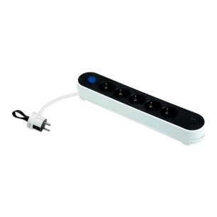 multiprise, 5 prises schuko 2p+t, 2 usb a/c, 16 a 250 v~, 1,4 m câble, avec interrupteur au pied, bicolore, blister
