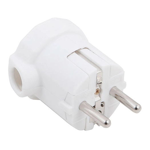 fiche 2p+t, schuko, 16a 250v~, sortie de câble latérale, blanche