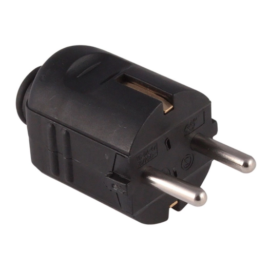 fiche 2p+t schuko 16a 250v~, sortie de câble droite, noire